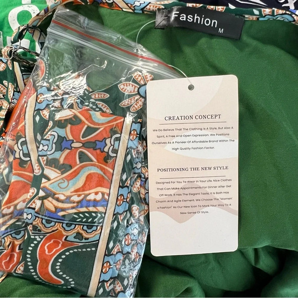 NWT Fashion Green Orange Paisley Bohemian Hippie Casual Dress Women Size Medium - Picture 11 of 14